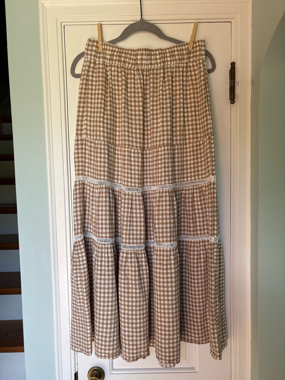 Madewell Linen-Blend Eyelet-Trim Tiered Maxi Skirt Sz Small - Picture 2 of 7